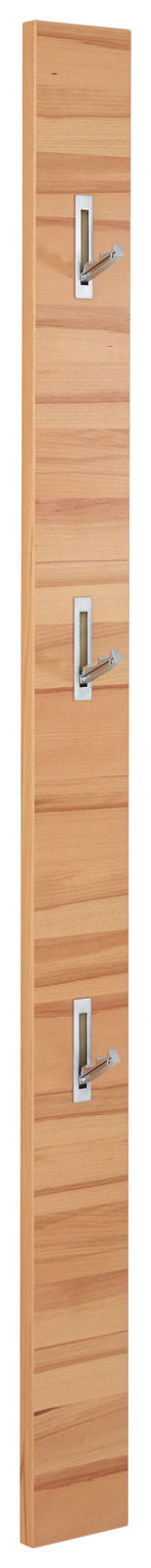 Garderobenpaneel aus Holz mit drei Metallhaken, seitliche Perspektive