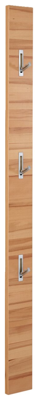 Garderobenpaneel aus Holz mit drei Metallhaken, seitliche Perspektive