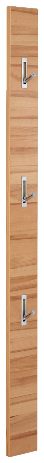 Garderobenpaneel aus Holz mit drei Metallhaken, seitliche Perspektive