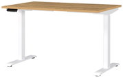 Elektrisch in hoogte verstelbaar bureau met wit frame en houten blad, zijaanzicht