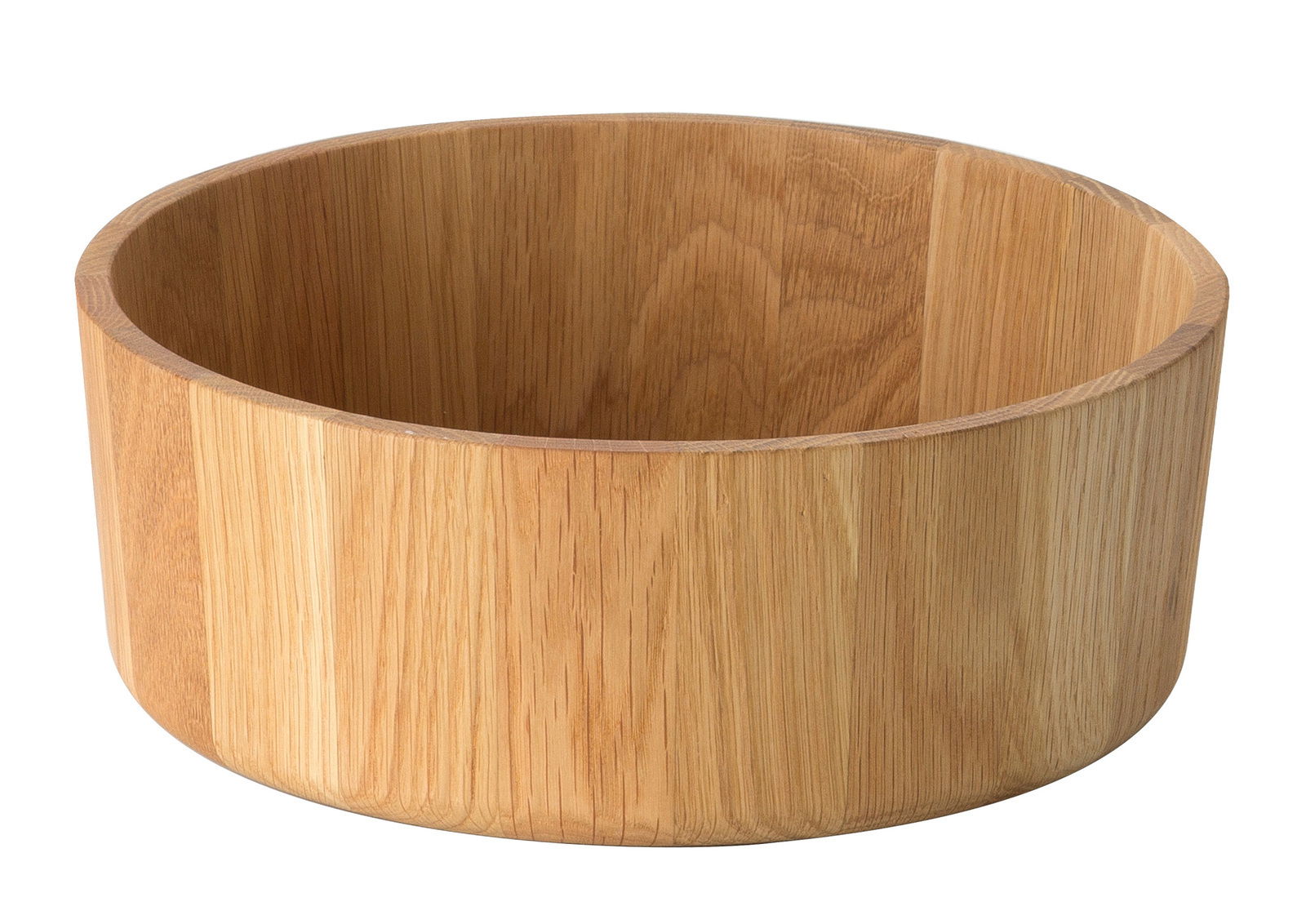 Holzschale aus Eiche, zylindrische Form, seitliche Perspektive