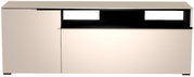 Frontansicht eines modernen TV-Lowboards mit zwei Türen und einem offenen Fach in elegantem Design.