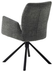 Grauer Sessel mit Stoffbezug und schwarzem Metallgestell, Rückansicht