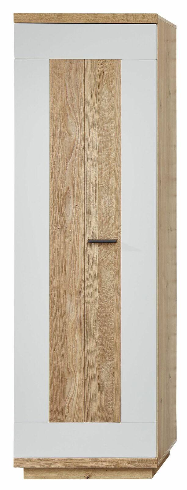 Moderner Garderobenschrank aus Holz mit weißem Rahmen, Frontalansicht