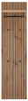 Frontale Ansicht eines Garderoben-Sets aus Holz mit schwarzen Streifen, einem Regalbrett und einer Kleiderstange.