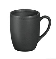 Schwarze Tasse mit Henkel, seitliche Perspektive
