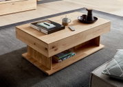 Moderne houten salontafel met opbergvak, zijaanzicht