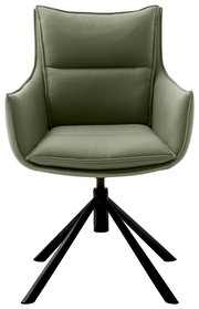 Grüner Sessel mit gepolstertem Sitz und Rückenlehne, schwarzes Metallgestell, Frontalansicht