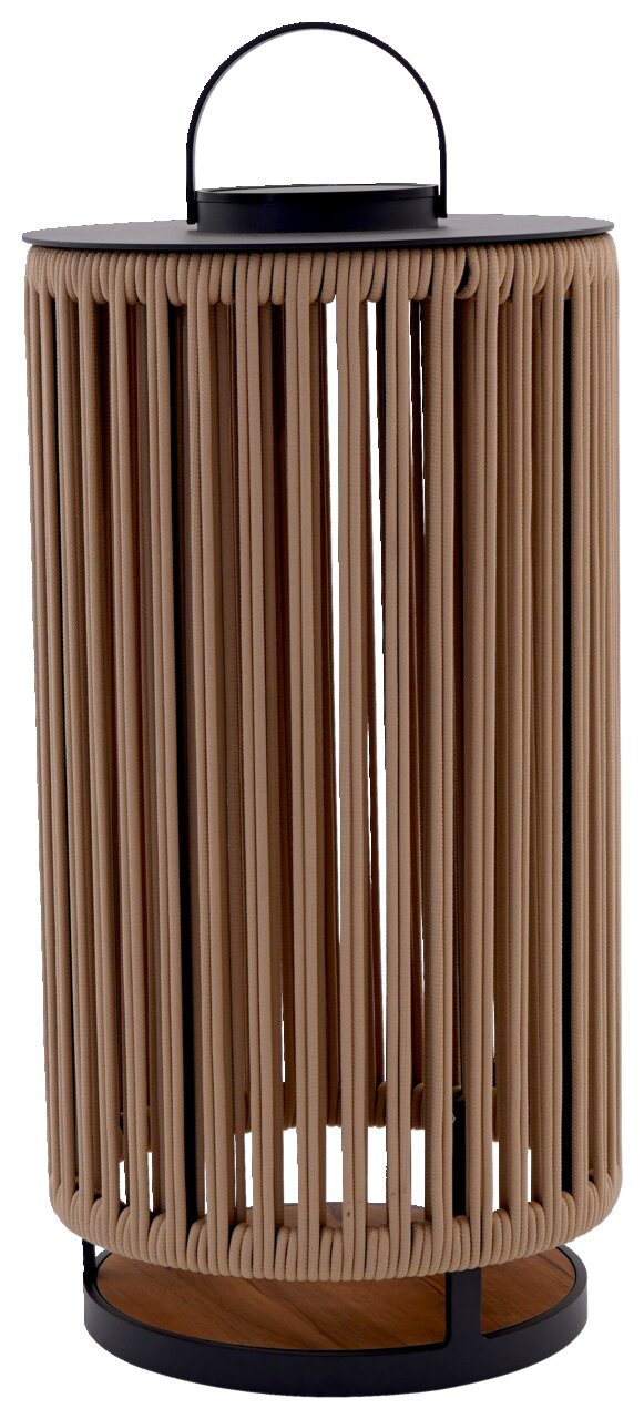 Große Solarlampe mit vertikalen Streben und Tragegriff, seitliche Perspektive