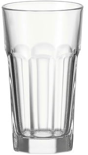 Transparenter Longdrinkbecher ROCK aus Glas, frontal fotografiert.