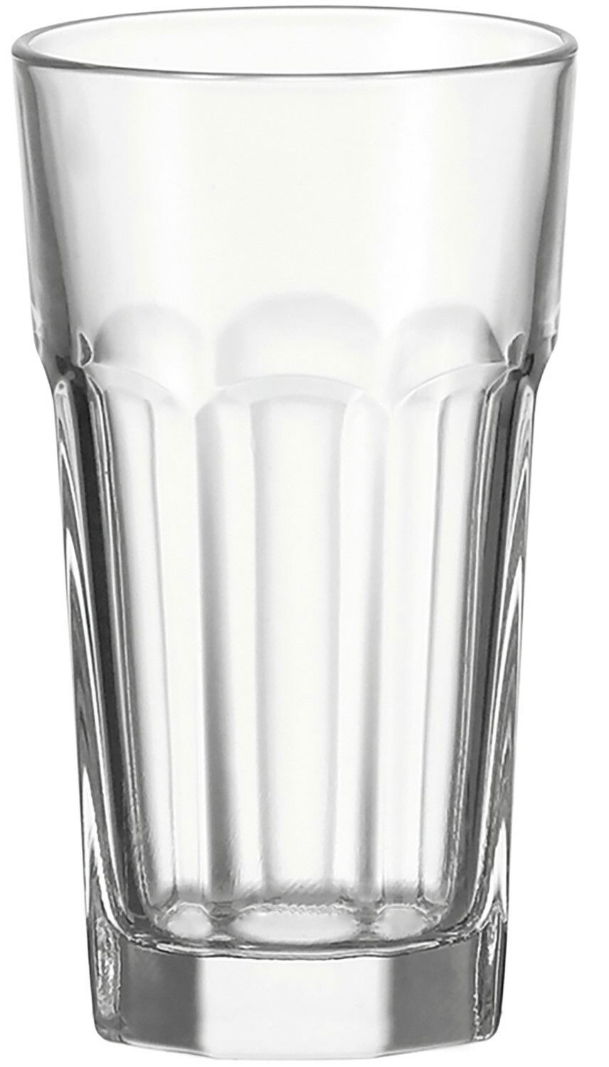 Transparenter Longdrinkbecher ROCK aus Glas, frontal fotografiert.