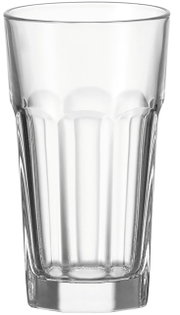 Transparenter Longdrinkbecher ROCK aus Glas, frontal fotografiert.