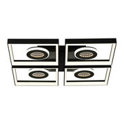 Moderne LED-Deckenleuchte mit vier quadratischen Rahmen und runden LED-Lichtern, Ansicht von unten.