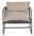 Moderner Lounge-Sessel mit beigem Kissen, frontal fotografiert.