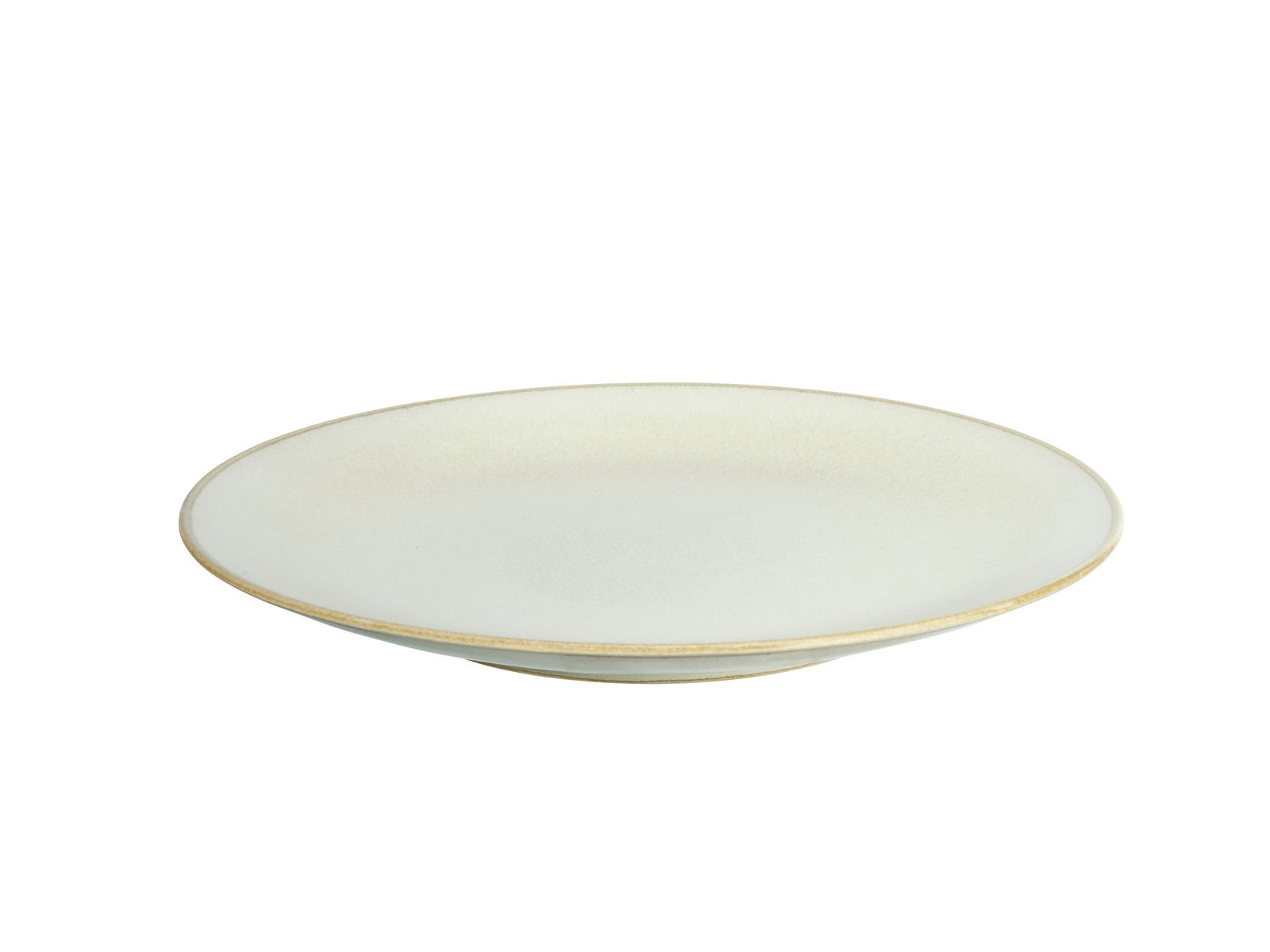 Flacher, cremefarbener Teller aus dem Kombiservice 20-tlg. Cafe del, seitliche Perspektive