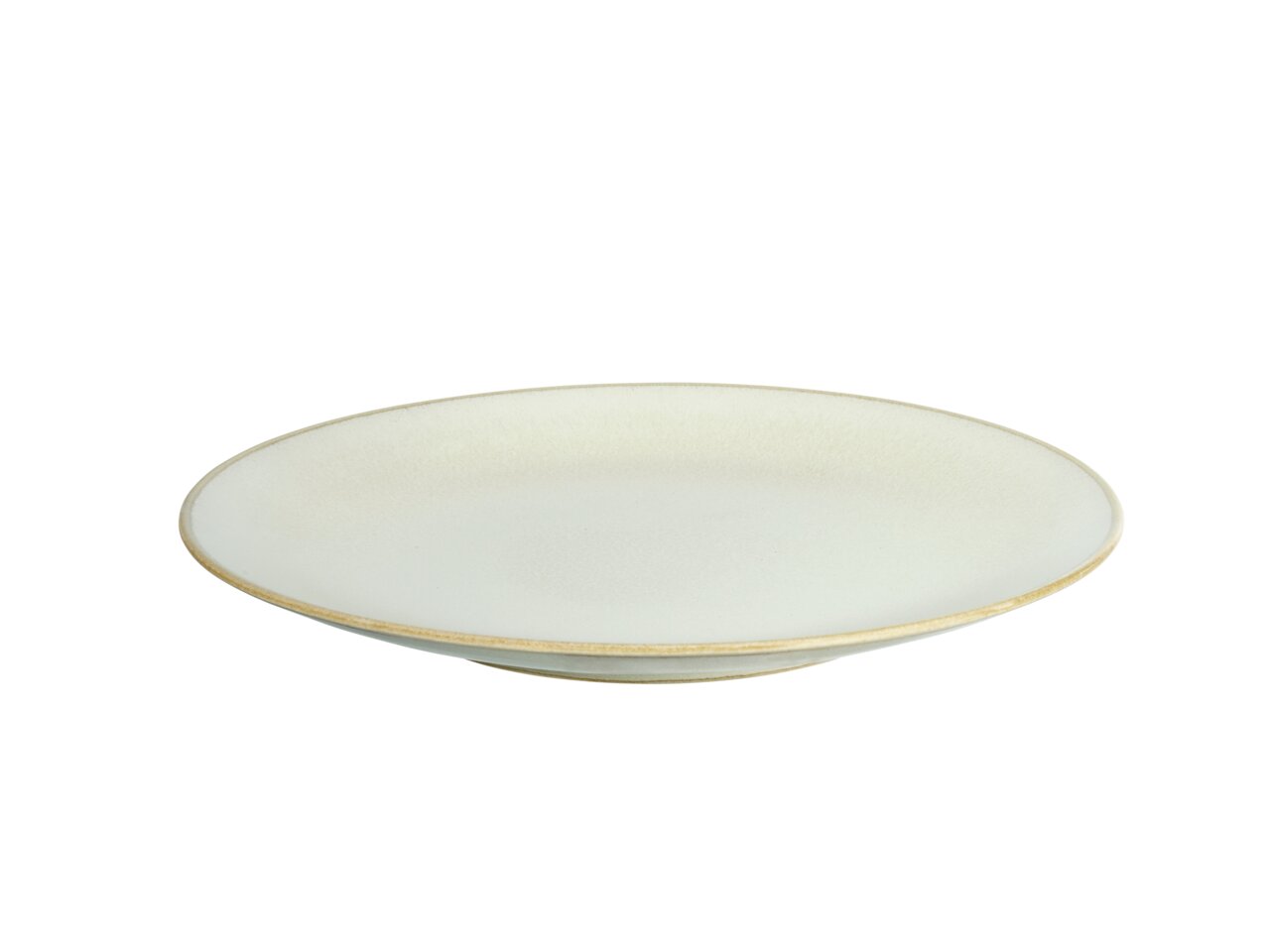 Flacher, cremefarbener Teller aus dem Kombiservice 20-tlg. Cafe del, seitliche Perspektive