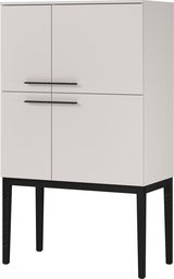 Modernes Highboard mit zwei Türen und schwarzen Griffen, frontal fotografiert.