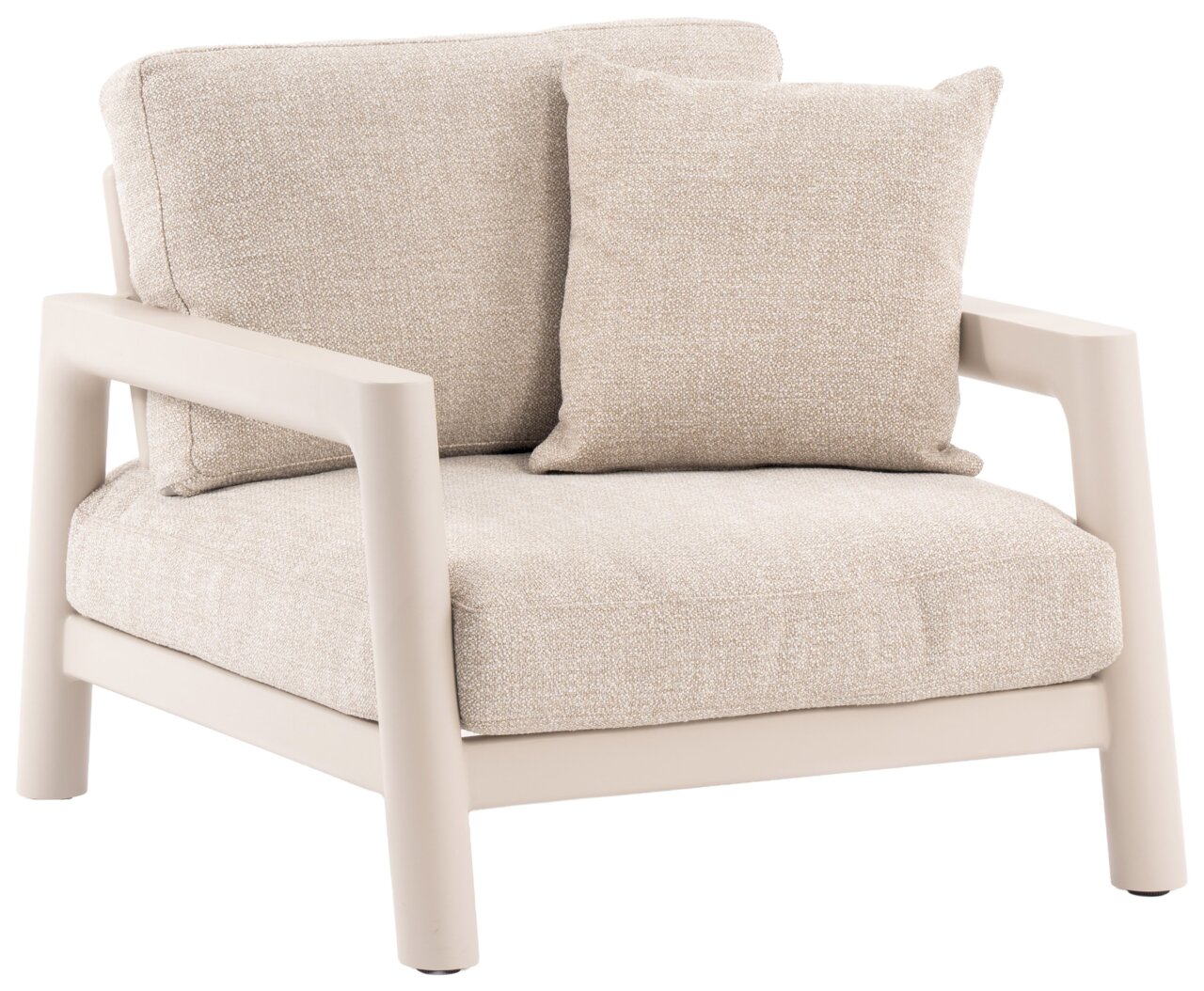 Beige loungestoel met kussens, zijaanzicht