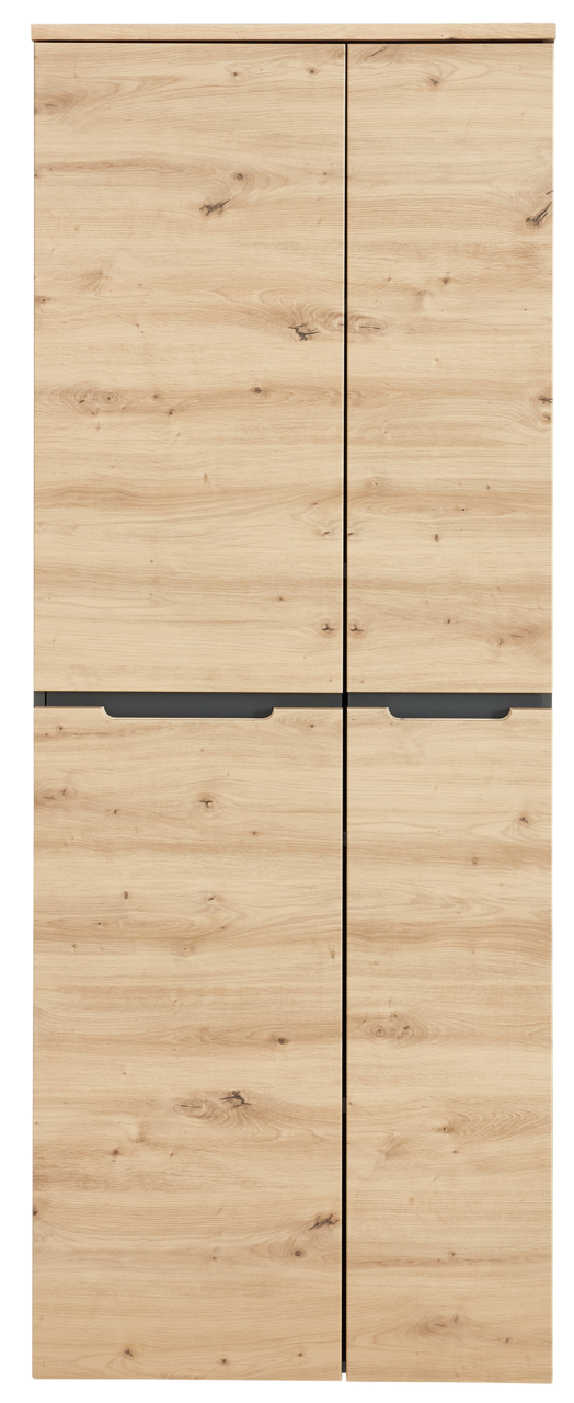 Frontansicht eines Aktenschranks aus Holz mit vier Türen in natürlicher Holzoptik.