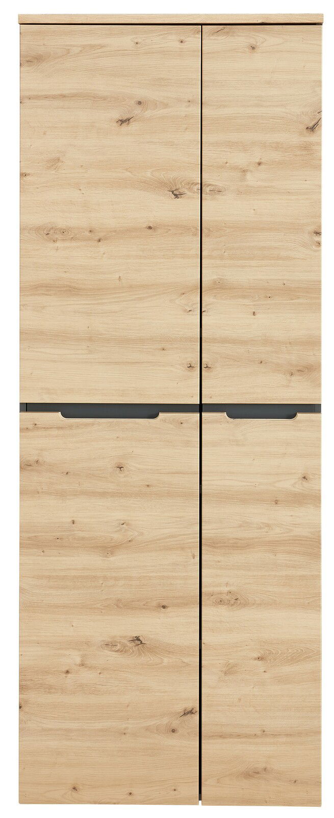 Frontansicht eines Aktenschranks aus Holz mit vier Türen in natürlicher Holzoptik.