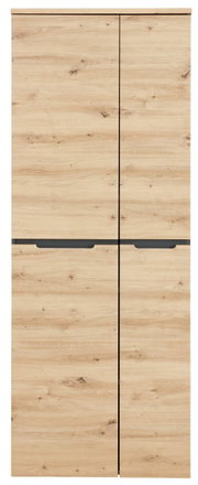 Frontansicht eines Aktenschranks aus Holz mit vier Türen in natürlicher Holzoptik.