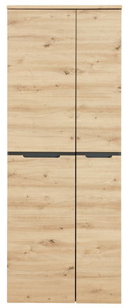 Frontansicht eines Aktenschranks aus Holz mit vier Türen in natürlicher Holzoptik.