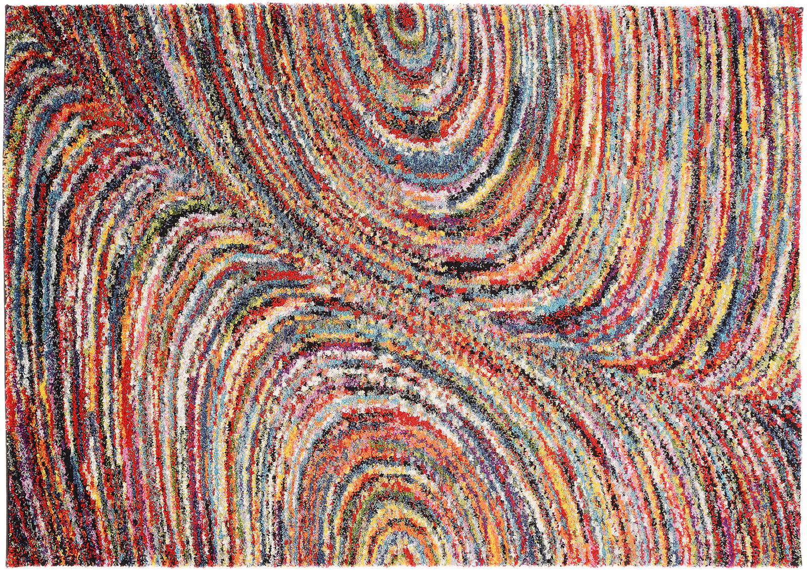 Bunter Teppich mit wellenförmigem Muster in verschiedenen Farben, Draufsicht