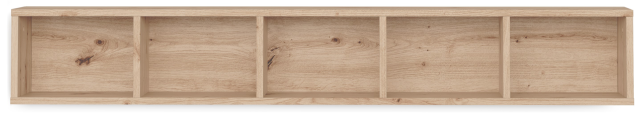 Hängeregal aus Holz mit fünf Fächern, frontale Ansicht