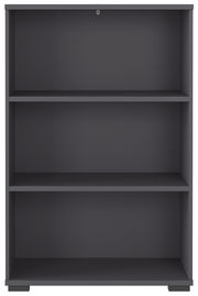 Frontale Ansicht eines grauen Aktenregals mit drei Regalböden.