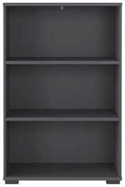 Frontale Ansicht eines grauen Aktenregals mit drei Regalböden.