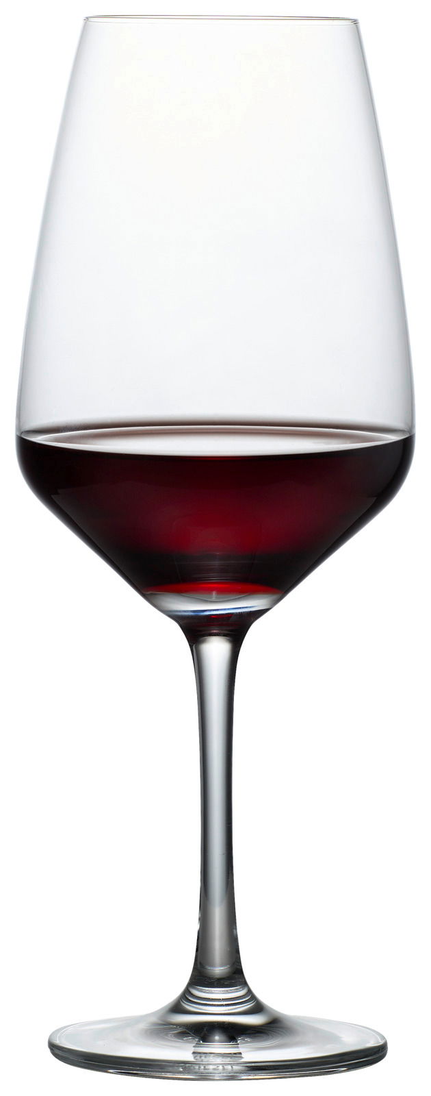 Weinglas mit rotem Wein, frontale Ansicht