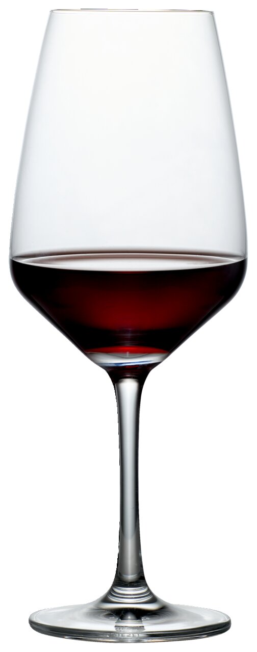 Weinglas mit rotem Wein, frontale Ansicht