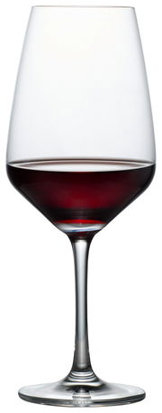 Weinglas mit rotem Wein, frontale Ansicht