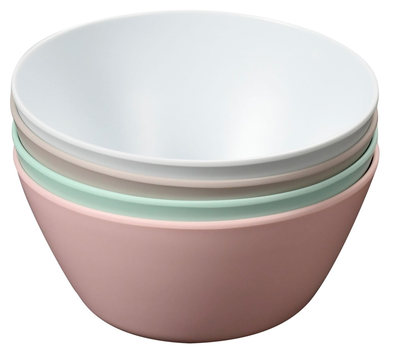 Kesper Obst & Salatschale 4er-Set Vier stapelbare Obst- und Salatschalen in Pastellfarben, seitliche Perspektive