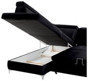 Schwarze Rundecke mit geöffneter Stauraumfunktion, seitliche Perspektive