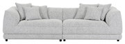 Frontale Ansicht eines großen, grauen Sofas mit mehreren Kissen.