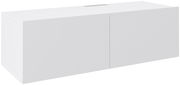Weißes TV-Hängelowboard mit zwei Türen, seitliche Perspektive
