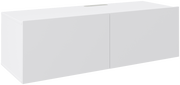 Weißes TV-Hängelowboard mit zwei Türen, seitliche Perspektive