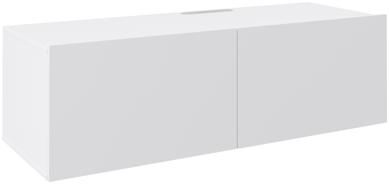 Weißes TV-Hängelowboard mit zwei Türen, seitliche Perspektive