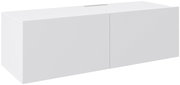 Weißes TV-Hängelowboard mit zwei Türen, seitliche Perspektive