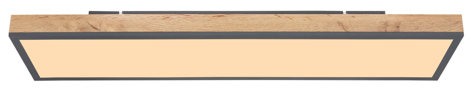 Moderne Deckenleuchte DORO mit Holzrahmen und rechteckigem Design, Seitenansicht