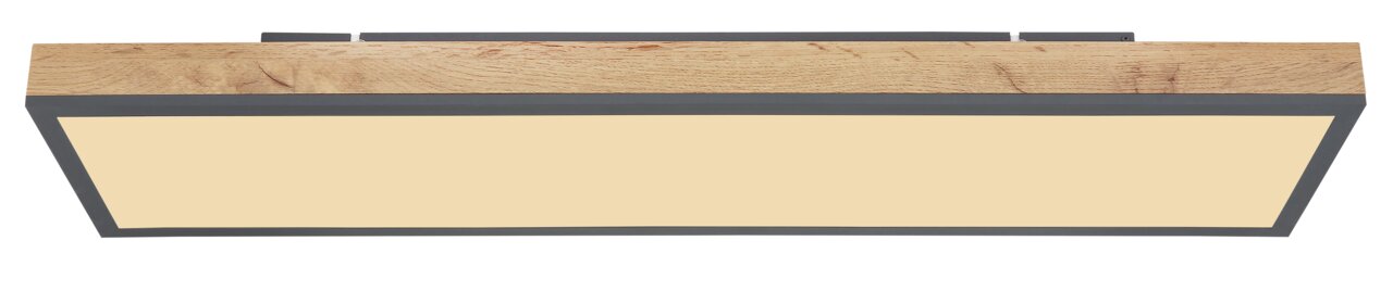 Moderne plafondlamp DORO met houten frame en rechthoekig ontwerp, zijaanzicht