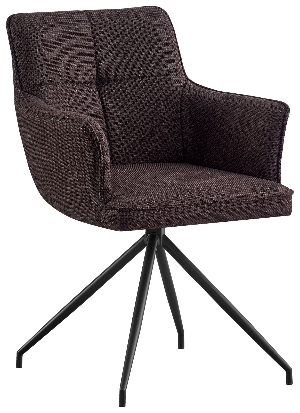 Novel Armlehnstuhl BILL Moderner Armlehnstuhl mit dunkelbraunem Stoffbezug und schwarzem Metallgestell, seitliche Perspektive