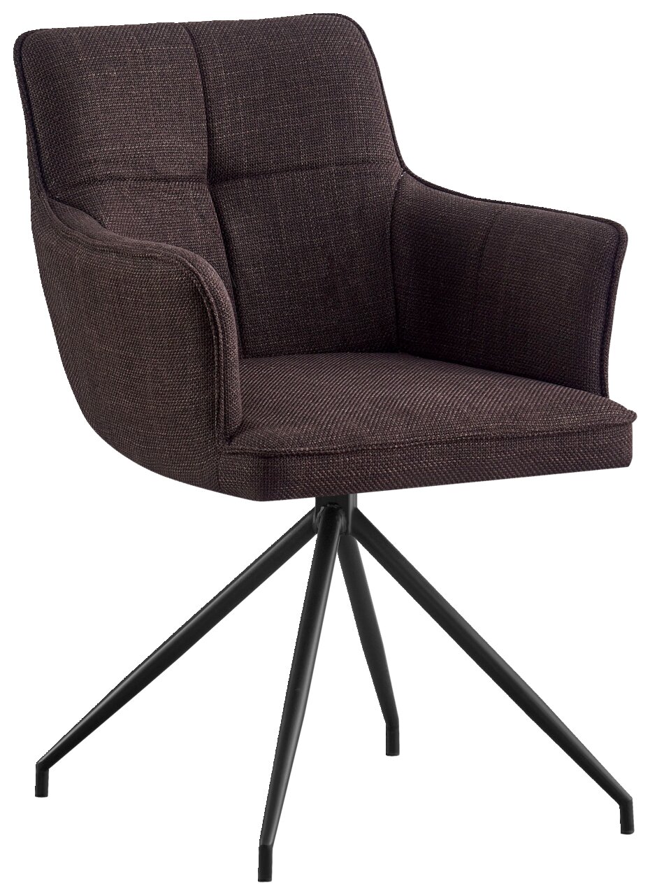Novel Armlehnstuhl BILL Moderner Armlehnstuhl mit dunkelbraunem Stoffbezug und schwarzem Metallgestell, seitliche Perspektive