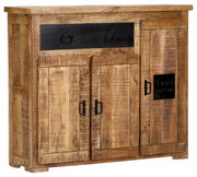 Rustikaler Schuhschrank aus Holz mit Metallgriffen und schwarzem Akzent, Frontalansicht