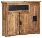 Rustikaler Schuhschrank aus Holz mit Metallgriffen und schwarzem Akzent, Frontalansicht