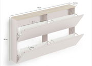 Hängeschuhschrank mit zwei Klappen, Maße: 140 cm Breite, 80 cm Höhe, 19,3 cm Tiefe, seitliche Perspektive