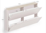 Hangende schoenenkast met twee kleppen, afmetingen: 140 cm breed, 80 cm hoog, 19,3 cm diep, zijaanzicht