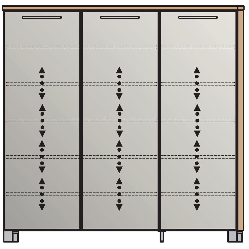 Vorderansicht eines XL-Schuhschranks mit drei Türen und modernem Design.