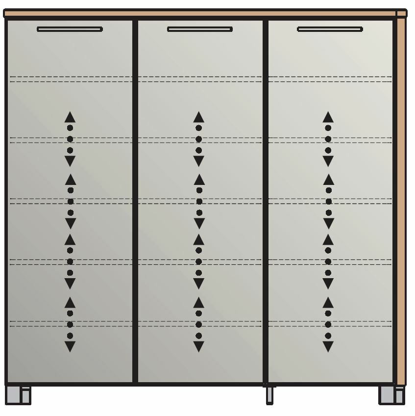 Vorderansicht eines XL-Schuhschranks mit drei Türen und modernem Design.